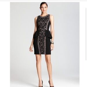 Vince Camuto Black Lace Peplum Sheath Dress Size 6 Cocktail Party Elegant guest